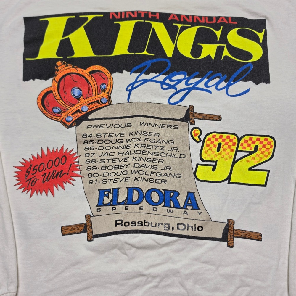 VINTAGE Anvil Kings Royal Eldora Speedway Nightshirt OS White 1992 Racing - Picture 2 of 11